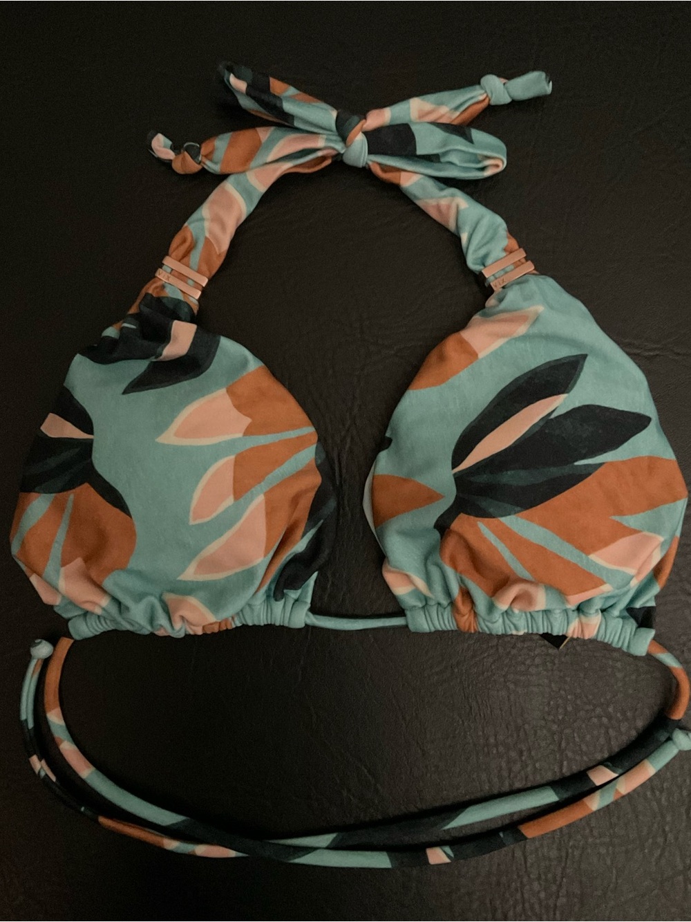 VIX MATISSE Turquoise Floral Leaf Triangle Bikini Top Size Large